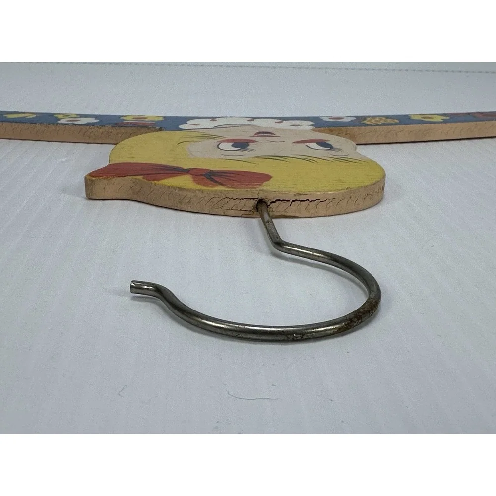 Vintage Wood Wooden Childs Clothes Hanger 1940s Painted Girl Ribbon Yogoslavia